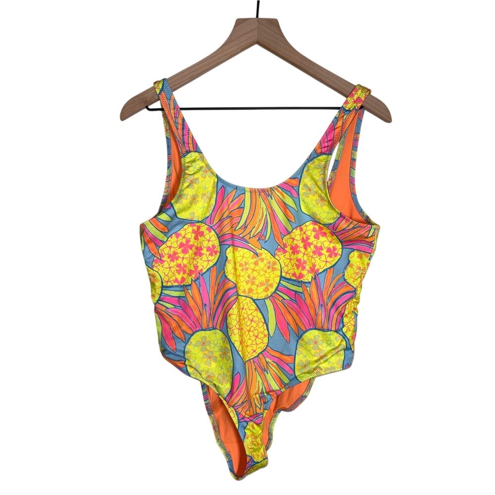 CHUBBIES tropical open back neon one piece vacation resortwear swimsuit L